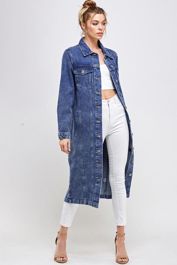 Long Denim Trench Jacket