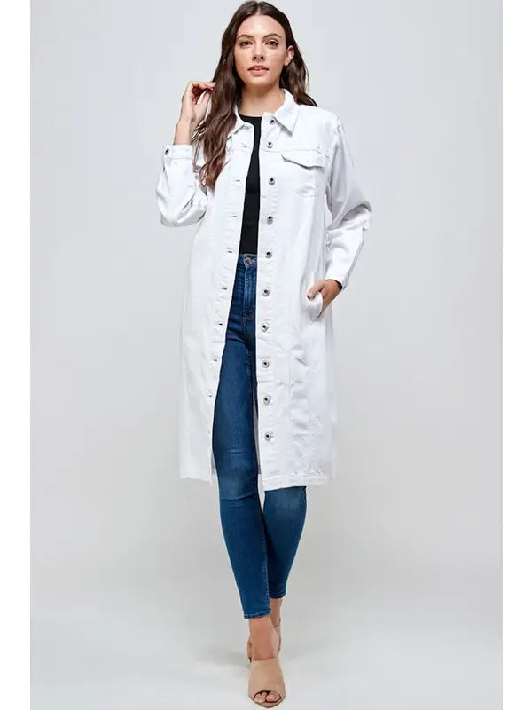 Long White Denim Trench