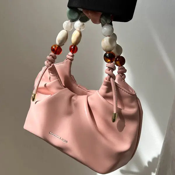 Beaded Pleated Split-Joint Shoulder Bag