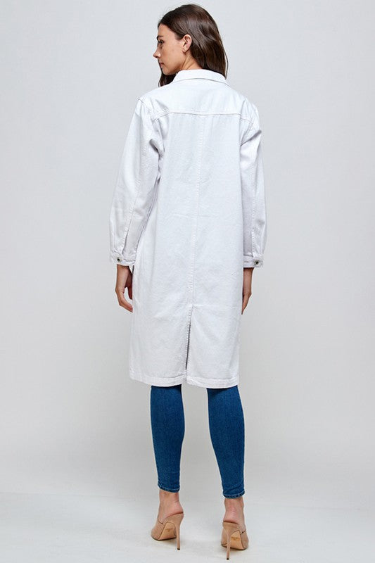 Long White Denim Trench