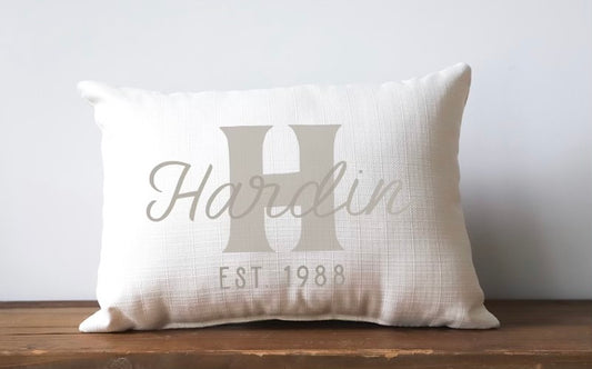 Neutral Last Name Initial Est. Pillow