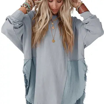 Grey Raw Edge Pullover Top