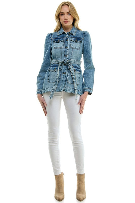 Stretch Denim Jacket w/ Belt