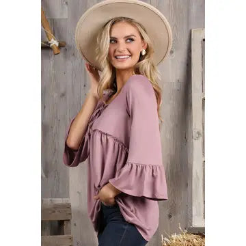Pink 3/4 Sleeve Neck String Top