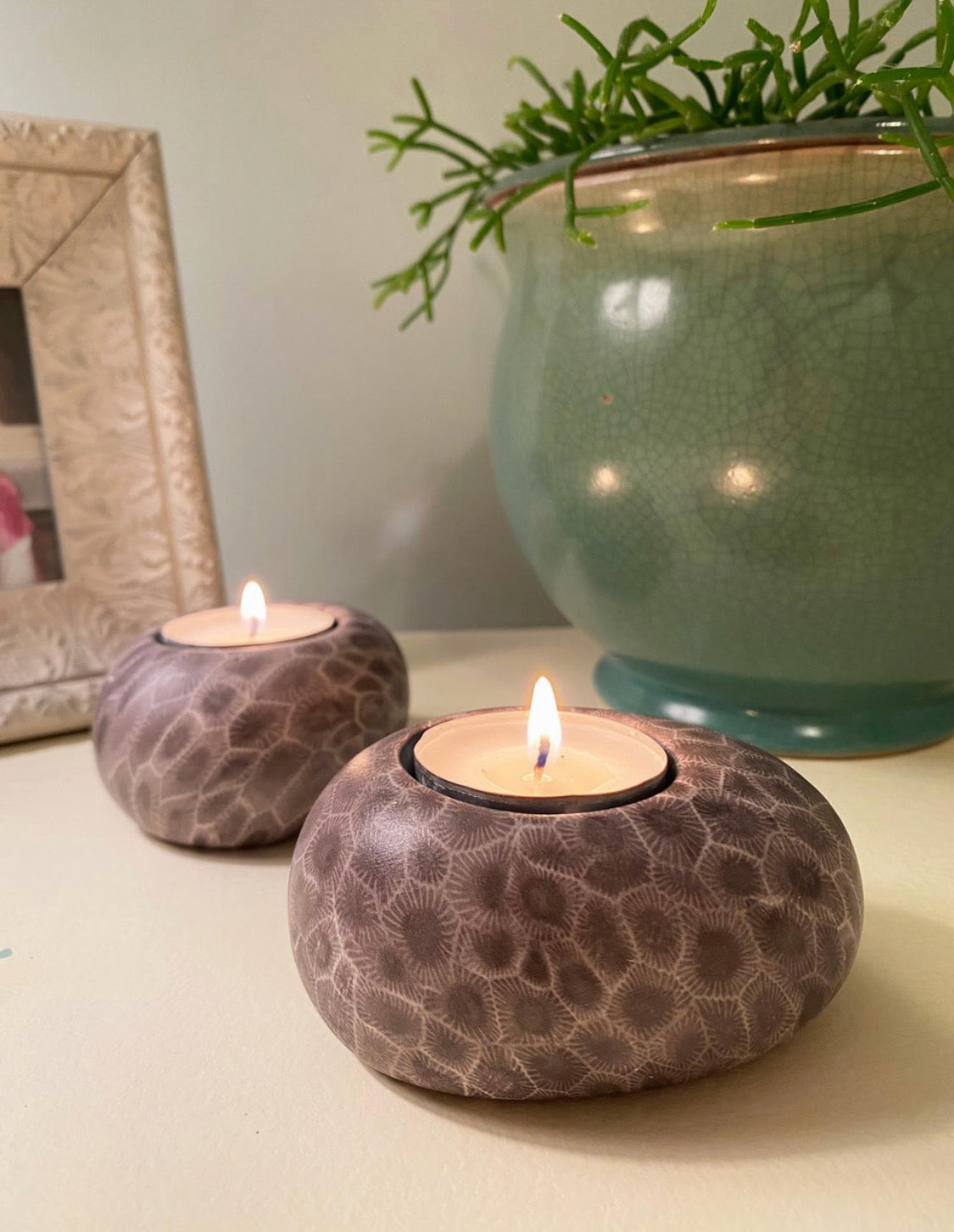 Ceramic Petoskey Stone Tealight Candle