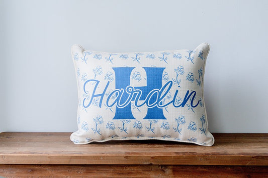 Blue Overlap Name Initial Pillow