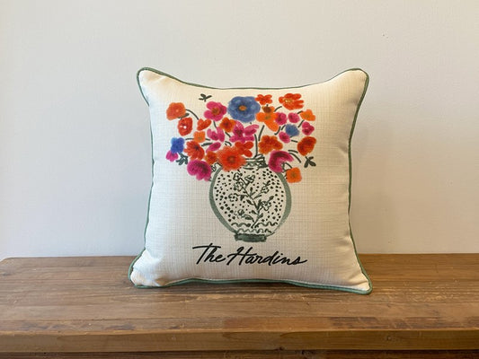 Spring Vase Family Name Pillow