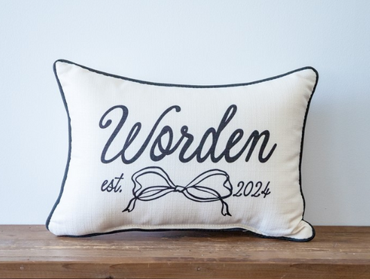 Bow Script Name Pillow