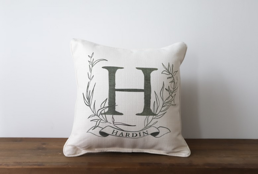 Greenery Initial Banner Pillow