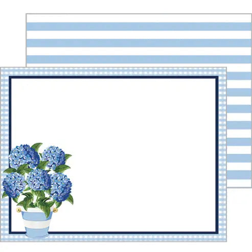 Hydrangeas Striped Flat Notecards- Set of 10