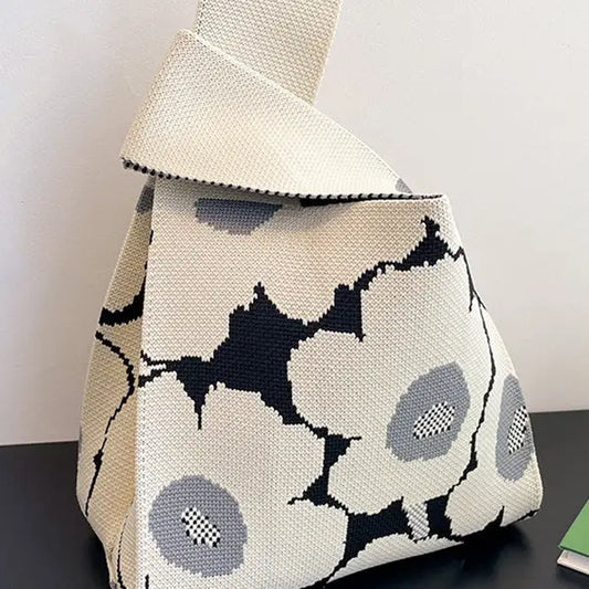 Floral Printed Woven Handbag