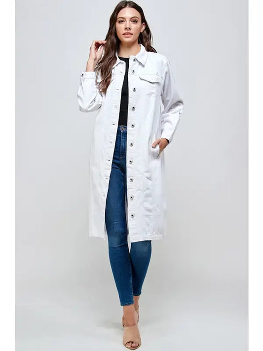 Long White Denim Trench