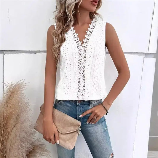 V-Neck Lace Trim Tank Top