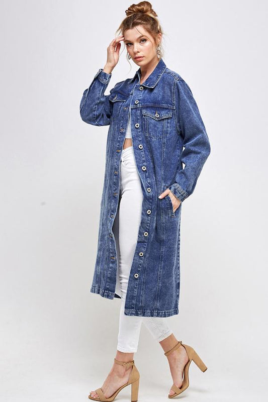 Long Denim Trench Jacket