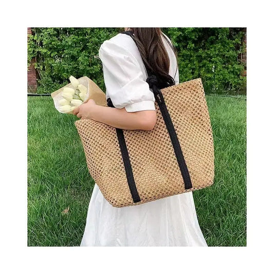 Coffee/Black Woven Tote Bag